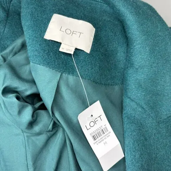 NWT LOFT Long Emerald Green Lined Wool Pea Coat Women's Sz M - Picture 3 of 4